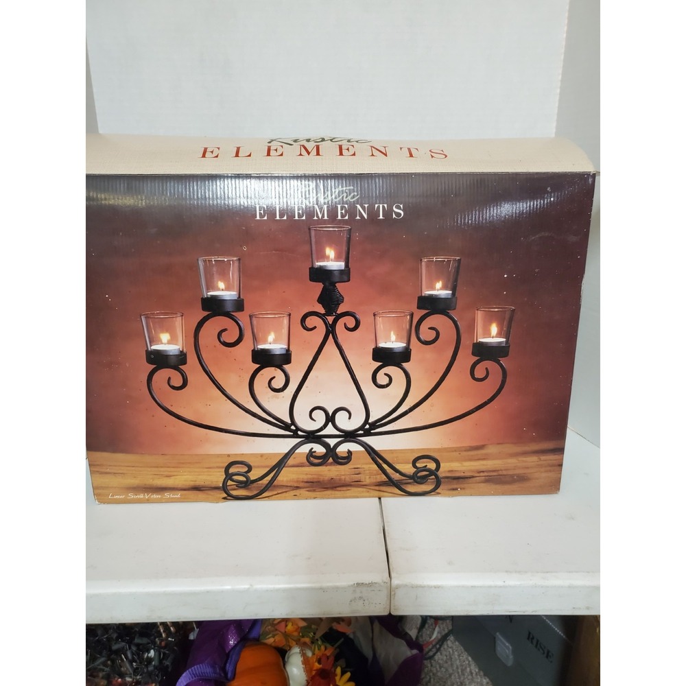 Rustic Elements scrolled iron tealight candle holder Set NIB